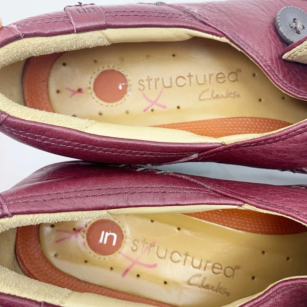 Clarks Unstructured Un.Loop Leather Loafers Shoes Womens 9.5W Burgundy